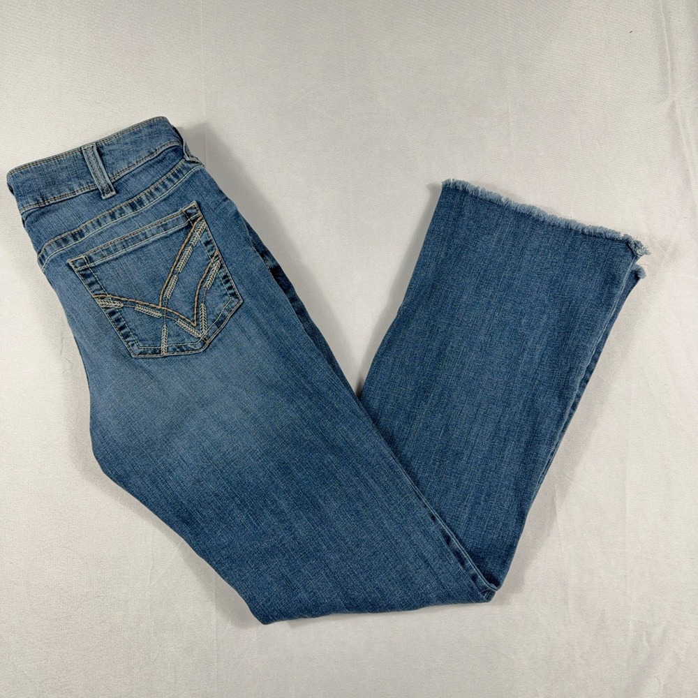 Ariat REAL Denim Capitola Bootcut Distressed Raw‎ Hem Jeans 32R Blue Stretch